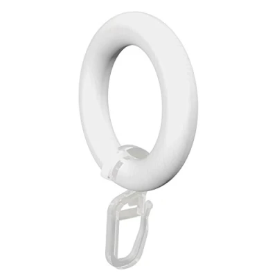 Afbeelding van Flairdeco gordijnringen/ringen met vouwhaak, hout, wit gelakt, 47/30 mm, 16 stuks