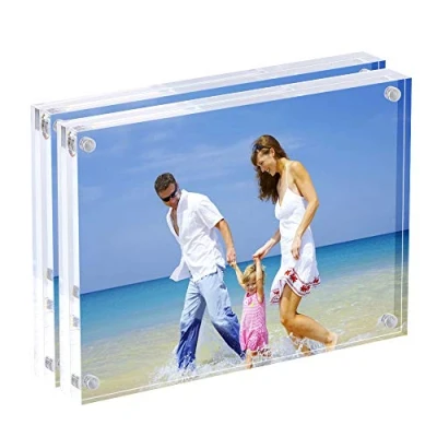 Afbeelding van Acryl fotolijsten, set van 2, 9 x 13 cm, transparante dubbelzijdige magnetische fotolijst, bureaublad frameloze ansichtkaart display