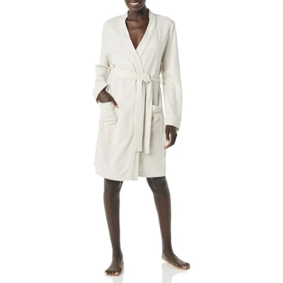 Afbeelding van Amazon Essentials Lichtgewicht gewafelde halflange badjas voor dames (verkrijgbaar in grote maten), beige, S