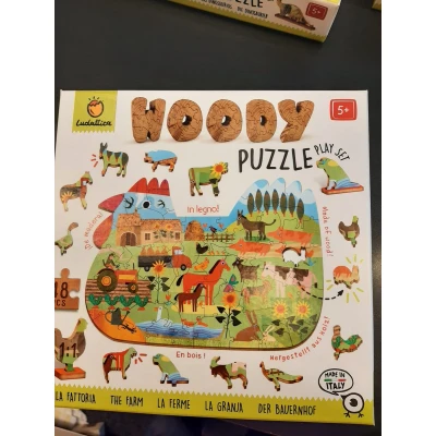 Afbeelding van Ludattica Houten puzzel boerderijwereld in de vorm van een kip (48 stuks incl 12 vormen)