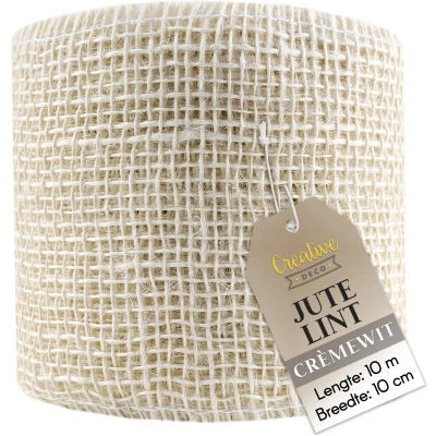 Afbeelding van Creative Deco Jute Lint Wit Rol 10 cm Breed m Lang DIY Kunst &amp; Handwerk Cadeauverpakking Bruiloft Feest Boho