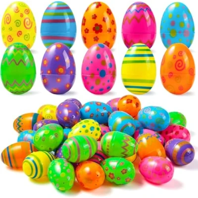 Afbeelding van Joyin Toy Paaseieren, kunststof, 72 stuks, helder, bedrukt, 6 cm hoog, voor Pasen, jacht, mand, vulling, klaslokaal en lekkernijen feest