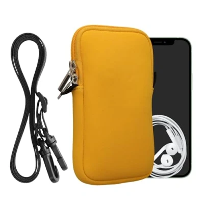 Afbeelding van kwmobile Tasje voor smartphones L 6,5&quot; Hoesje van neopreen in honinggeel Phone case met nekkoord