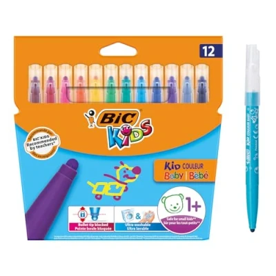 Afbeelding van BIC Kids Kid Couleur Baby Gekleurde Viltstiften Extra Brede Punt Verschillende Kleuren, Pak van 12 Stuks