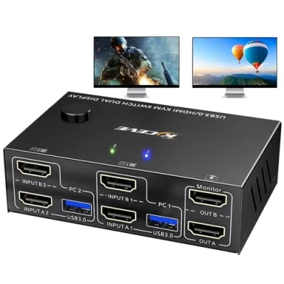 Afbeelding van USB 3.0 HDMI KVM schakelaar 4K bij 60Hz 2K 144 Hz, 2 pc&#039;s, monitoren, EDID emulator, dubbele monitor voor computers Deel beeldschermen en 4 poorten