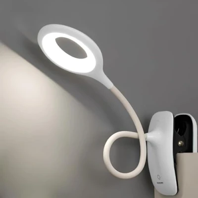 Afbeelding van LED Clip Licht Leeslamp Bureaulamp met Touch Schakelaar, Nachtlampje voor Kinderen, Flexibele Hals Klem lamp, USB Oplaadbare Op Boek Studeren Werk, Wit