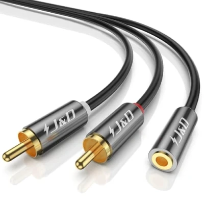 Afbeelding van J&amp;D RCA naar Aux adapter 3,5 mm Vrouwelijke Kabel, Kabel Vergulde Koperen Schaal Zware 2 Mannelijke Stereo Audio Adapterkabel, 0.3 Meter