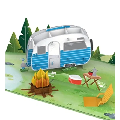 Afbeelding van papercrush® Pop upkaart camping met caravan, 3D verjaardagskaart of geldcadeau voor camper, grappig campingcadeau vrouwen en mannen, cadeaubon reis