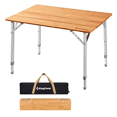 Afbeelding van KingCamp 4 vouwbare bamboe campingtafel klaptafel verstelbare hoogte aluminium frame 2 6 personen