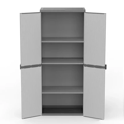 Afbeelding van mongardi Hoge kast van pvc hars en PP, 2 deuren, 3 legplanken, eenvoudig te monteren, modulair systeem, robuust, geschikt voor binnen buiten, 68 x 40 165 cm (l d h), zwart grijs, uniek