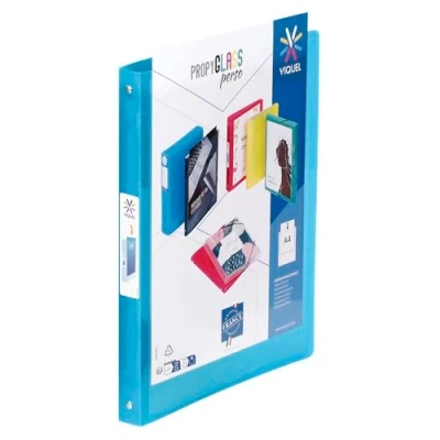 Afbeelding van Viquel Flexibele map A4 personaliseerbaar 4 ringen rug 2,5 cm doorschijnend blauw