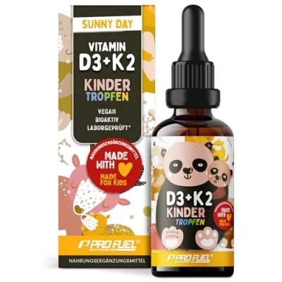 Afbeelding van vitamine D3 + K2 kinderdruppels 1000x, met 650 IE veganistisch 20 µg bioactieve MK7 (Pharmaquinone®), immuunsysteem en botten, laboratorium getest certificaat, voorraad