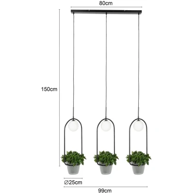 Afbeelding van Lindby hanglamp 3lichts ijzer, glas G9 zwart, opaal