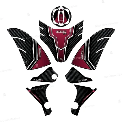 Afbeelding van 3D stickerset beschermers compatibel met/vervanging voor KAWASAKI Ninja 1000 SX 2023 metallic mat Sovereign Red/Metallic Diablo Black