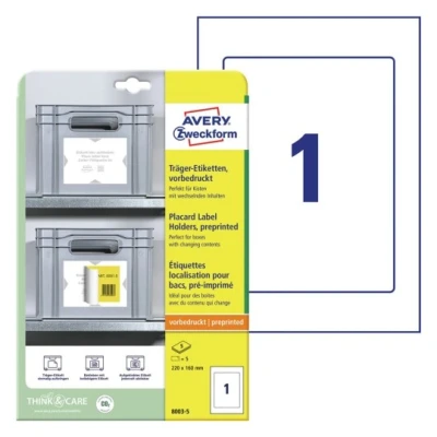 Afbeelding van Avery Zweckform 8003 5 Magazijnetiketten 220 x 160 mm Polypropyleen Wit, Lichtgrijs stuk(s) Permanent hechtend