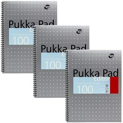Afbeelding van Pukka Pad Editor Notitieboek spiraalgebonden 80 g/m² gelinieerd met rand viervoudige perforaties 100 pagina&#039;s A4 3 stuks