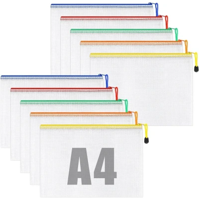 Afbeelding van 20 stuks A4 documententassen met ritssluiting, waterdichte mesh bestandsvakken, 5 kleuren, kunststof bestandsvakken voor documenten, kwitanties, papier, school, examenblad, cosmetica, reizen