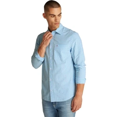 Afbeelding van Tommy Jeans Heren TJM POPLIN geruit overhemd DM0DM21115 L/S shirt, Blauw (Sugarplum Blue), L, (Suikerpruim Blauw), L