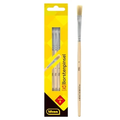 Afbeelding van Idena 90096 Borstelkwasten, maat 8, met onbeschilderde houten steel, set van 12, schilderspenselen voor scholieren hobbykunstenaars