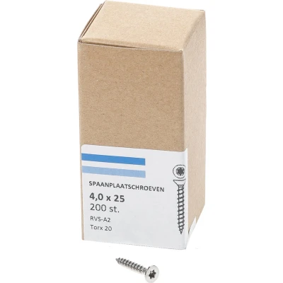 Afbeelding van Spaanplaatschroef RVS 4,0 x 25 mm, Torx20 (200 stuks)