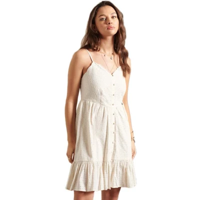 Afbeelding van Superdry Broderie Mini Korte Jurk Beige M Vrouw