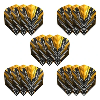 Afbeelding van Harrows Supergrip Ultra Dartflights 5 x sets dartpijlen (totaal 15 vluchten) I 100 micron premium extra sterk gemaakt in het Verenigd Koninkrijk, professionele dartaccessoires, gouden