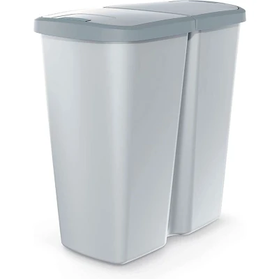 Afbeelding van Prosperplast Keden Compacta Q DUO Prullenbak 50L afvalbak met dubbel deksel en één compartiment Grijs