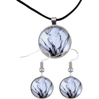 Afbeelding van Set Cadi zilveren oorbellen ketting zwart wit Charme Bijoux