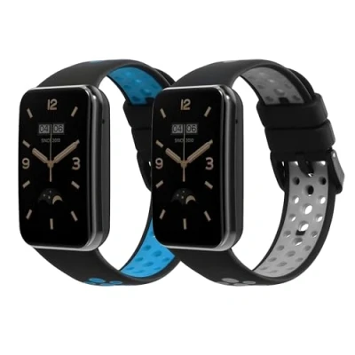 Afbeelding van kwmobile 2x horlogebandjes geschikt voor Xiaomi Mi band 7 Pro bandje Smartwatch bandjes van TPU Activity tracker horloge in zwart / grijs blauw