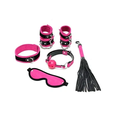 Afbeelding van Rimba Bondage Play Soft Beginners set 6 delig zwart/roze