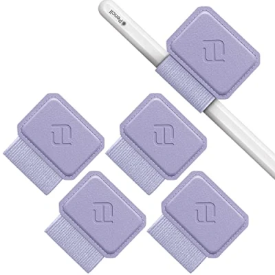 Afbeelding van Fintie 4 stuks zelfklevende penhouders voor Apple Pencil en stylus pen, elastische kunstleren penlushouder notitieboek, kalender, tablet, map, violet