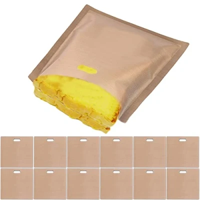 Afbeelding van 12 stuks antiaanbak herbruikbare toastzakken voor toast, pizzapunten, kaassandwiches, snacks en kipnuggets. Teflon magnetron/grill/broodrooster.