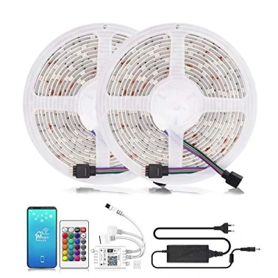 Afbeelding van Arotelicht Led Strip set,RGB Kit,Smart RGB ledstrip lichtstrip,werkt met Alexa, IFTTT, Google Home Smartphone,12V,5m,5050SMD,300 leds, lichtketting voeding en controller (10M 2 lichtstrip/WiFi bediening, RGB(IP65 waterdicht))