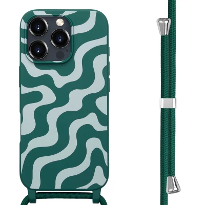 Afbeelding van imoshion hoesje Geschikt voor iPhone 16 Pro Max met koord Siliconen design Meerkleurig / Petrol Green Groovy