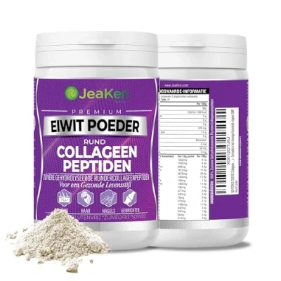 Afbeelding van HYDROLYZED COLLAGEN PEPTIDEN POEDER Door JeaKen grasgevoerd rundercollageeneiwit voor een gezonde huid, haar, nagels, botten, gewrichten 400 g zonder smaak, GMO en glutenvrij