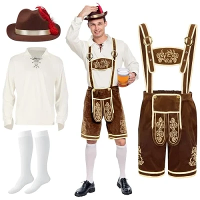 Afbeelding van Spooktacular Creations Duitse Beierse Oktoberfest kostuumset voor heren, lederhose Halloween, verkleedfeest en bierfestival (Large)