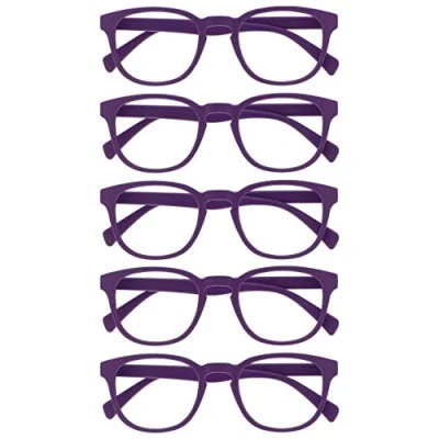 Afbeelding van Opulize Pop 5 Stuks Retro Ronde Glad Mat Paars Mannen Vrouwen Leesbril Scharnieren Met Veer RRRRR2 +2,50