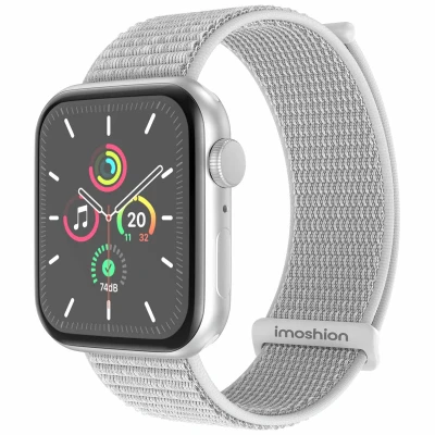 Afbeelding van Apple Watch Nylon+ bandje Grijs Geschikt voor Series 1/2/3/4/5/6/7/8/9/10/SE/Ultra/Ultra 2 (44/45/46/49 mm) Seashell