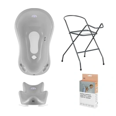 Afbeelding van Hylat Baby Set: Babybadje met standaard &amp; stop, babybad inzet, afvoerslang stabiel en comfortabel voor pasgeborenen baby&#039;s Kleur: Grijs, Patroon: Yeti