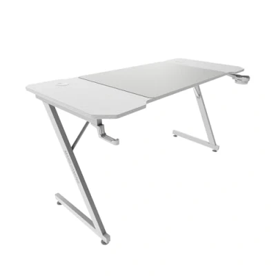 Afbeelding van MARSGAMING MGD X140, Gaming Bureau, Ergonomisch Ontwerp, Koolstofvezel Oppervlak, Metalen Frame, XXL Muismat, Hoofdtelefoon en Drinkhouder, Kabelbeheer, Bureau 140x60cm, Wit