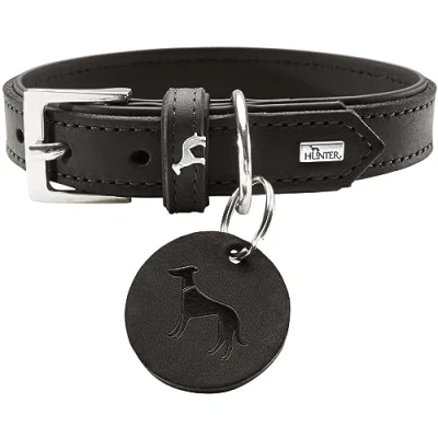 Afbeelding van HUNTER LARVIK hondenhalsband, leer, eenvoudig, elegant, comfortabel, 50 (S M), zwart