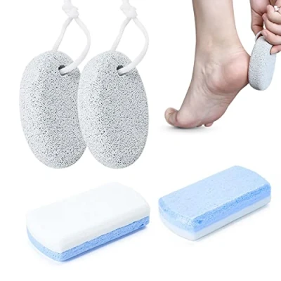 Afbeelding van 4 stuks puimsteen voor voeten, inclusief 2 natuurlijke puimsteen, dubbelzijdige pedicure glassteen, voeten en handen peeling om dode huid te verwijderen