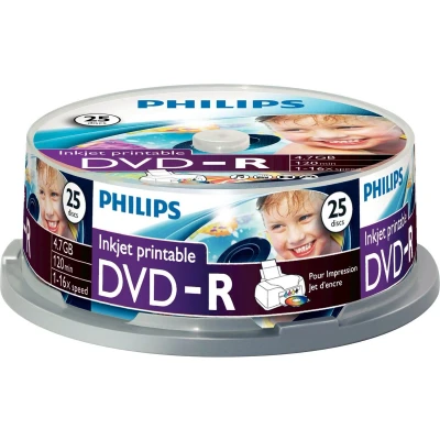 Afbeelding van DVD R 4,7 GB PHILIPS 16x bedrukbaar Cakebox 25 stuks