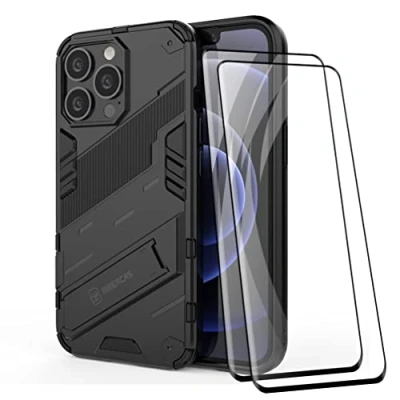Afbeelding van KEYYO Robuuste beschermhoes voor OnePlus Nord CE 2 Lite 5G [2 gehard glas], PC+TPU Ultra Beschermende Rugged Armor Bumper Case Cover met onzichtbare standaard Zwart.