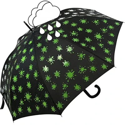 Afbeelding van iX brella Glasvezel, stokscherm, automatische wetprint, kleurverandering bij natheid, paintdrops, Paintdrops Neon Groen, Stockschirm Automatik