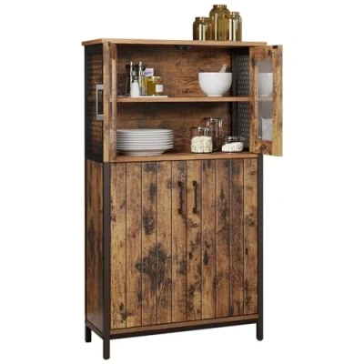 Afbeelding van VASAGLE badkamermeubel, dressoir, opbergkast, verstelbare plank, stalen frame, voor woonkamer, keuken, industriële stijl, vintage bruin zwart LSC260B01