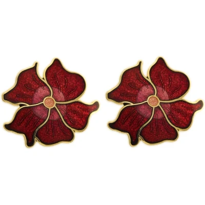 Afbeelding van Behave Dames oorbel steker bloem rood emaille goud kleur