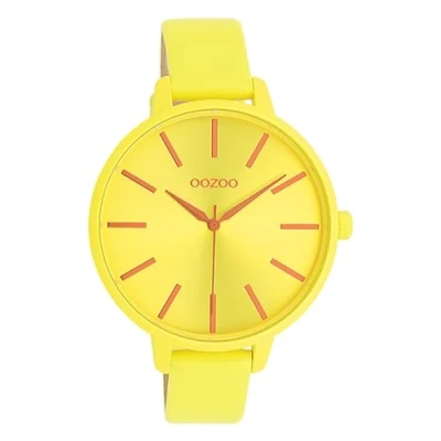 Afbeelding van OOZOO Timepieces neon gele horloge met leren band C11184