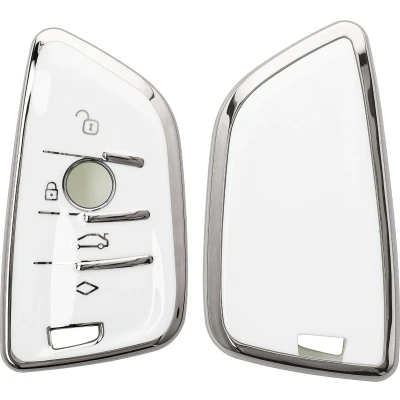 Afbeelding van kwmobile autosleutel hoesje geschikt voor BMW 3 knops Smart Key hoes TPU behuizing Beschermende auto sleutel case Sleuteletui in wit / zilver