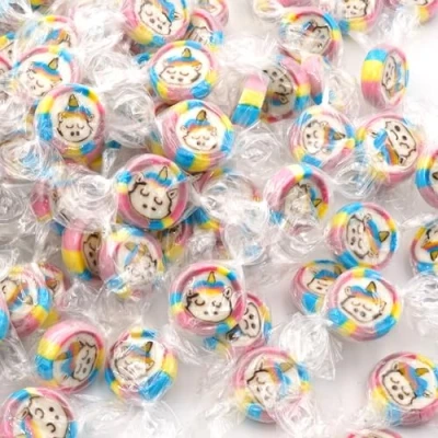 Afbeelding van EinsSein Snoepjes hart Eenhoorn roze blauw geel wit 500g Hartbonbons Hartensnoepjes individueel verpakt handgemaakte Rock Candys Stenen met Geschenken voor doop verjaardag